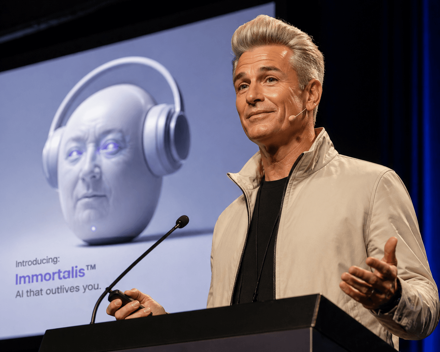 Blake Tokenwell, fictional tech influencer and Founder of Quantifuture Labs